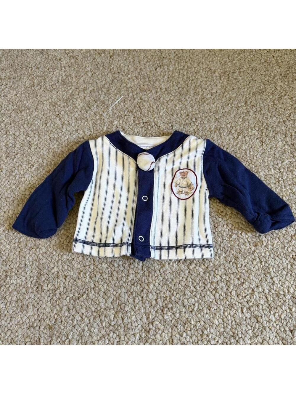 2001 The Boyds Collection navy and white striped cotton baby baseball jersey